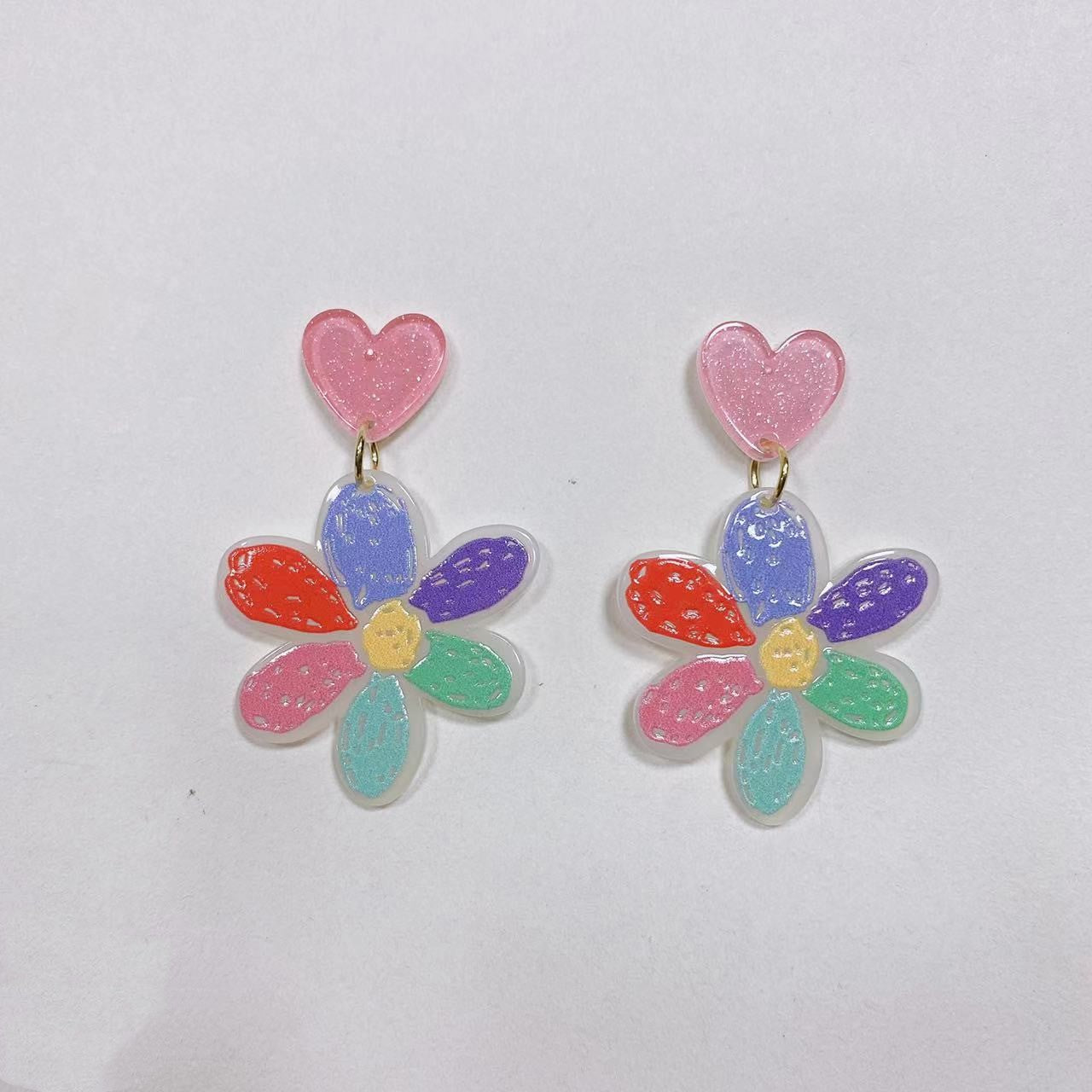 Oil Painting Style Colorful Flower Earrings - 0 - Bijou Her - Color -  - 