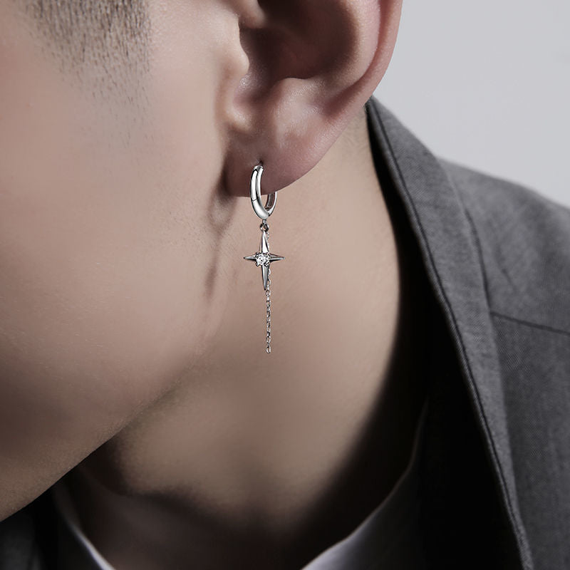 S925 Silver Advanced Sense Trend Individuality Men's Ruffian Handsome Small Crowd Design Sense Earrings - 0 - Bijou Her -  -  - 