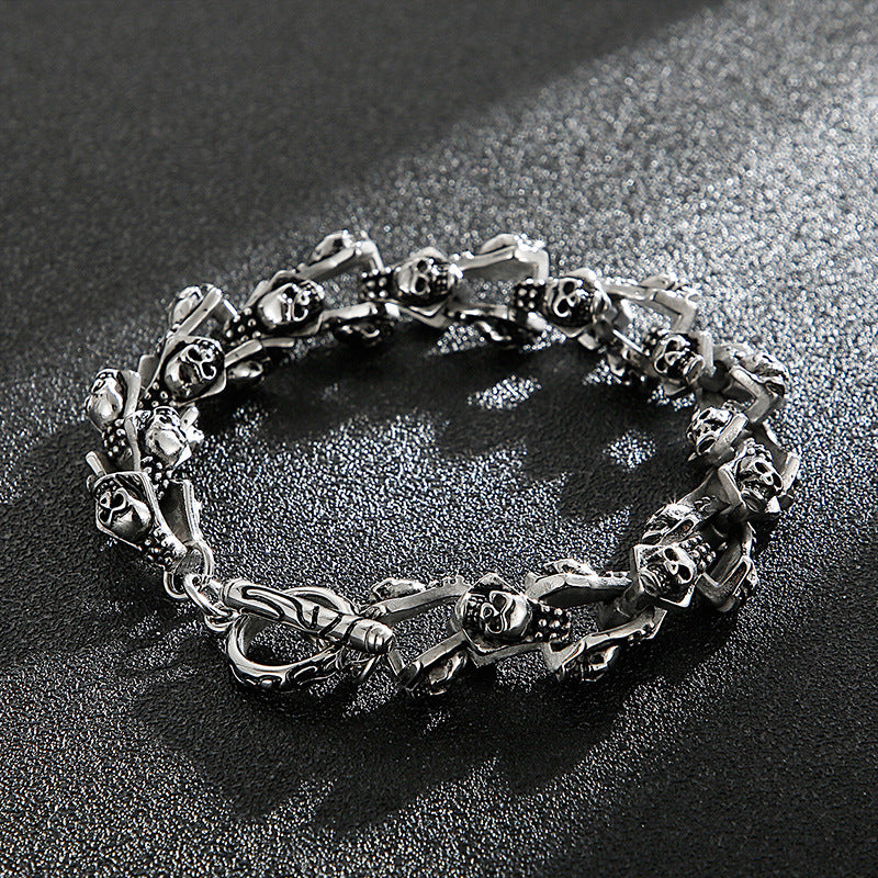 Stylish And Personalized Blackened Stainless Steel Skeleton Bracelet - 0 - Bijou Her -  -  - 