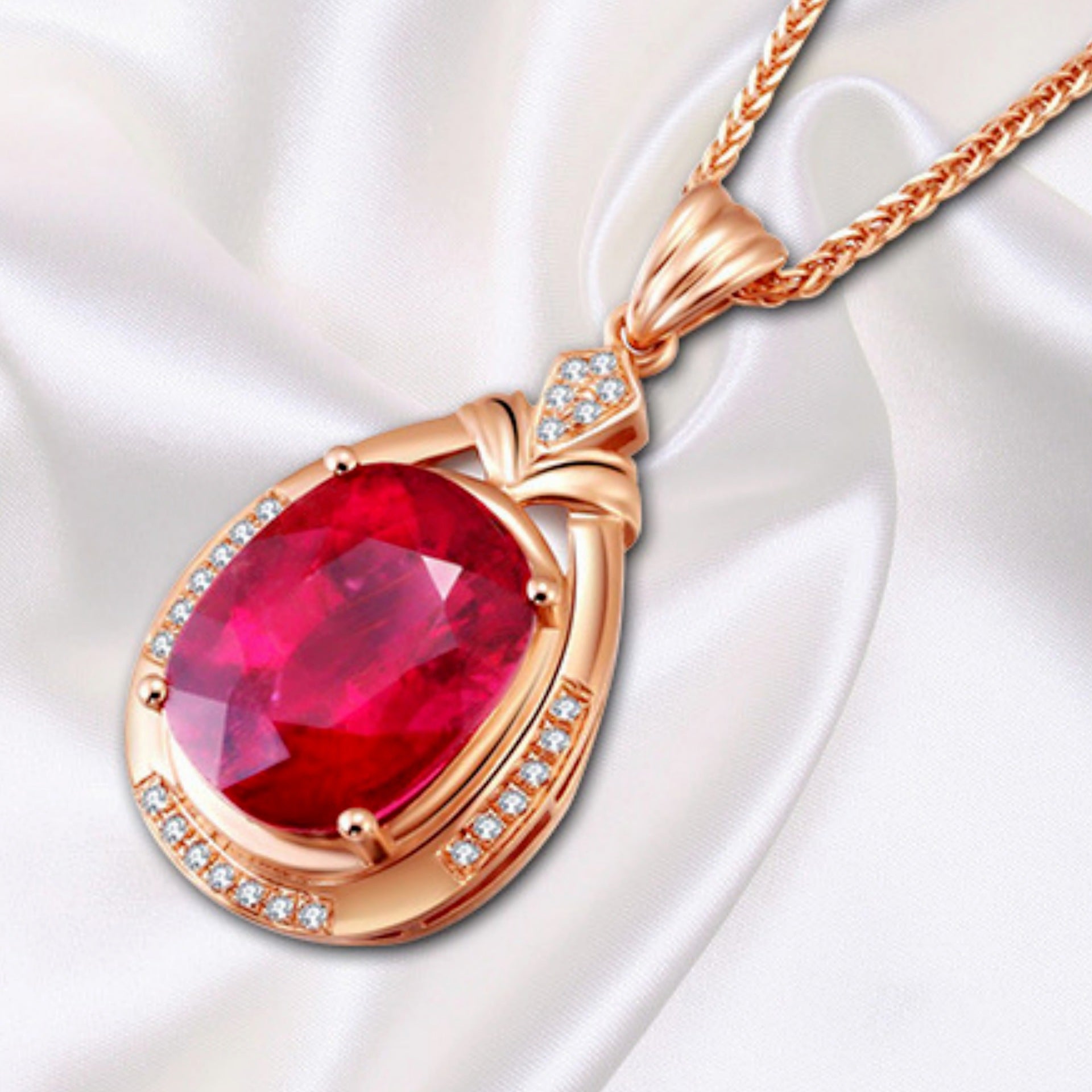 Red Diamond Pendant Inlaid With 18K Gold - 0 - Bijou Her -  -  - 