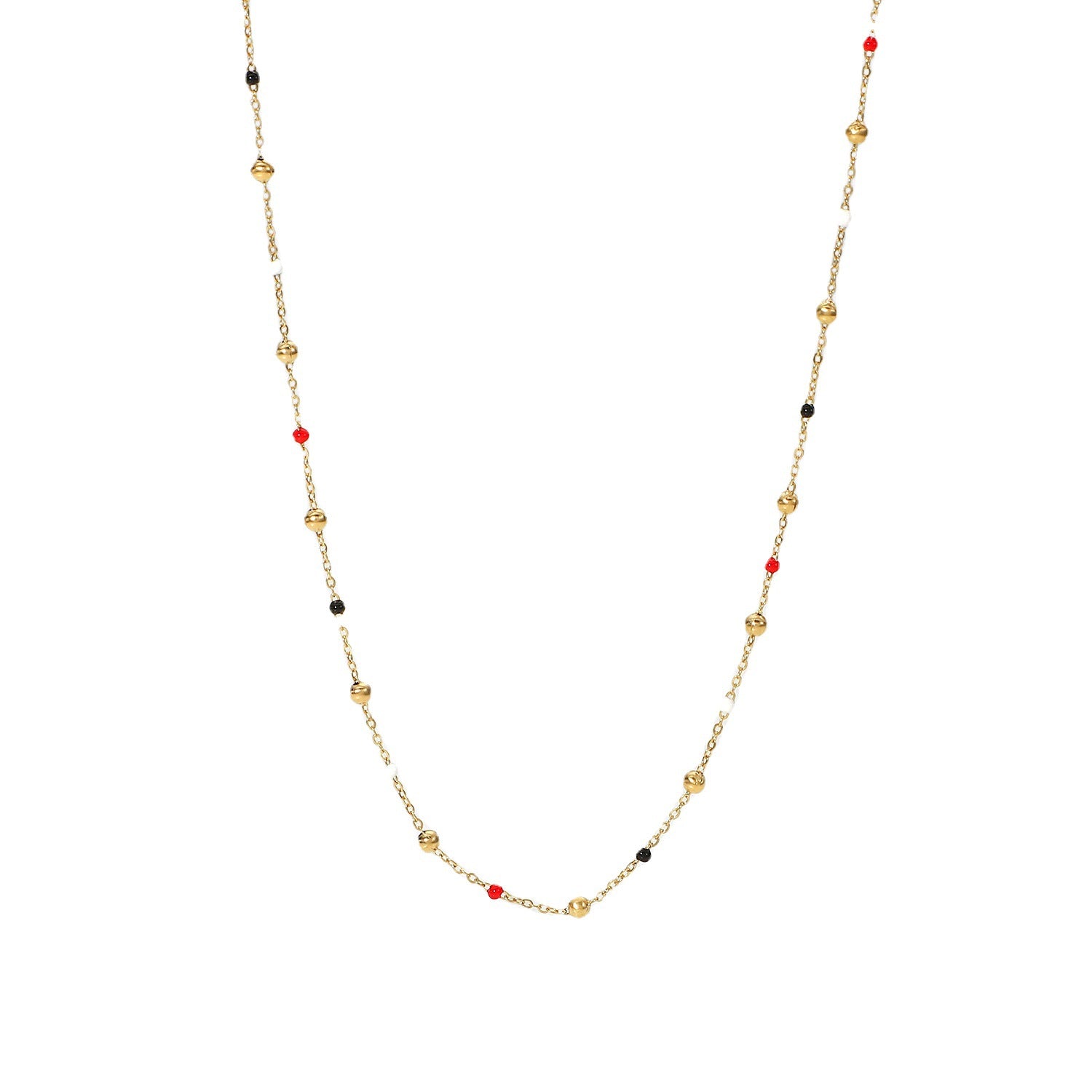 Women's Fashionable Simple Red, White And Black Coloured Oil Drip Round Bead Chain Necklace - 0 - Bijou Her - Color -  - 