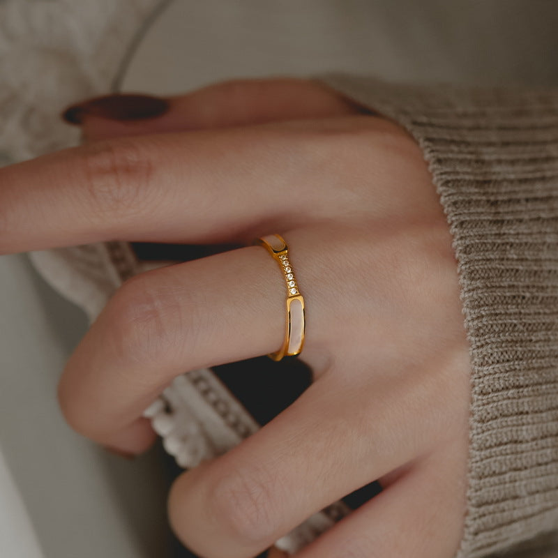Titanium Steel Non Fading Day Work Shape White Fritillary Ring Female Accessories - 0 - Bijou Her -  -  - 