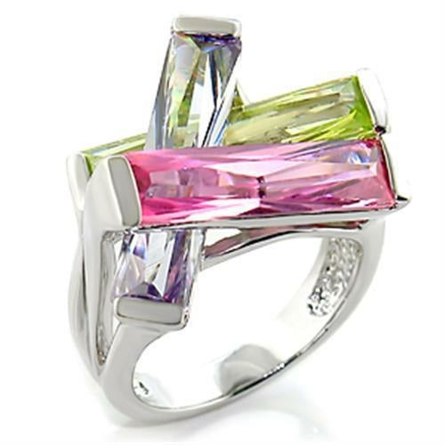 Multi-Color AAA CZ Rhodium Brass Cocktail Ring - Ships in 1 Day - Rings - Bijou Her - Size -  - 