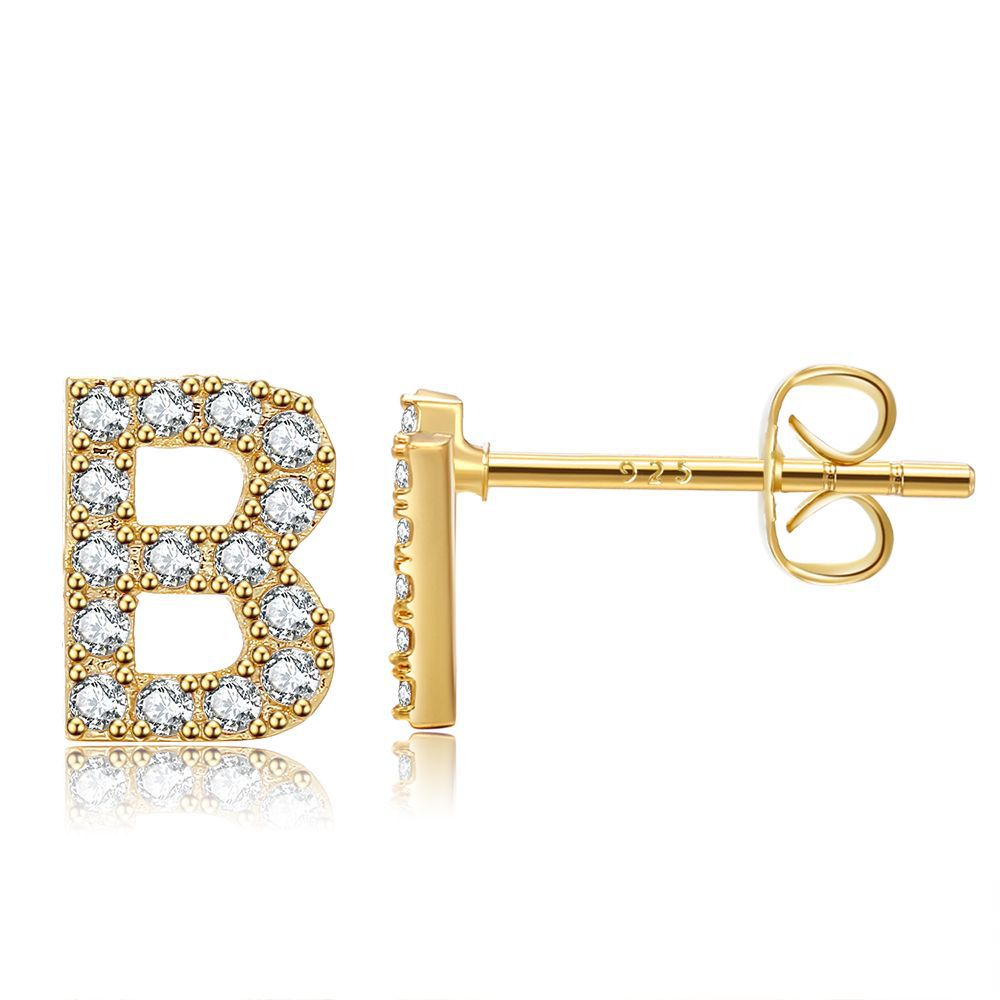 Women's Fashion Brass And Real Gold Plated Zirconia Letter Earrings - 0 - Bijou Her - Color -  - 