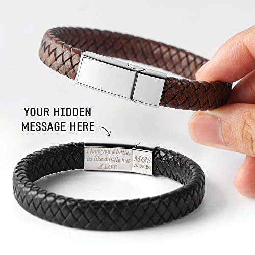 Personalized Leather Bracelet with Hidden Engraved Message - Unique Gift for Him - Bracelets - Bijou Her -  -  - 