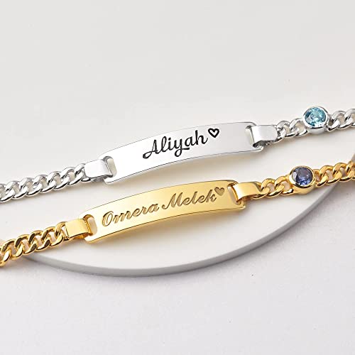 Personalized Sterling Silver Baby Bracelet with Birthstone - Unique Kid Birthday Gift - Bracelets - Bijou Her -  -  - 