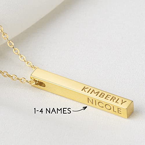 Personalized 4-Sided Bar Necklace for Moms - Kids' Names & More | 925 Sterling Silver & 18K Gold Plated - Necklaces - Bijou Her -  -  - 