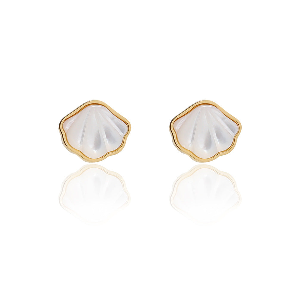 Ocean Wind Fairy Natural White Shell Fritillary Ear Studs - 0 - Bijou Her - Color -  - 