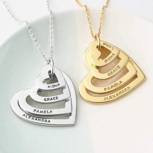 Personalized Grandma Heart Necklace with Kids' Names - 925 Sterling Silver & 18K Gold Plated - Family Jewelry Gift for Mom, Nana, Grandmother - Necklaces - Bijou Her -  -  - 