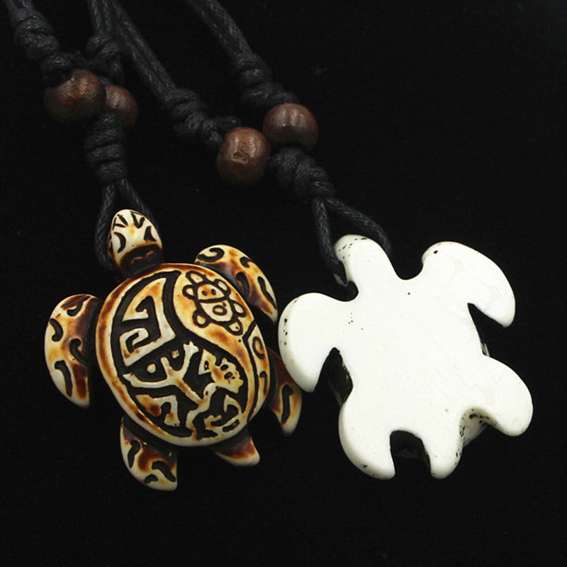 Turtle Necklace Yak Bone Carved Pendant - 0 - Bijou Her -  -  - 