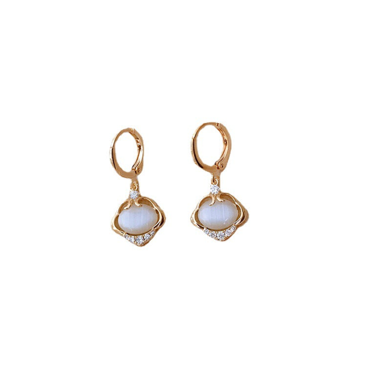 S925 Silver Needle Opal Ear Lock Earrings Girl - 0 - Bijou Her -  -  - 