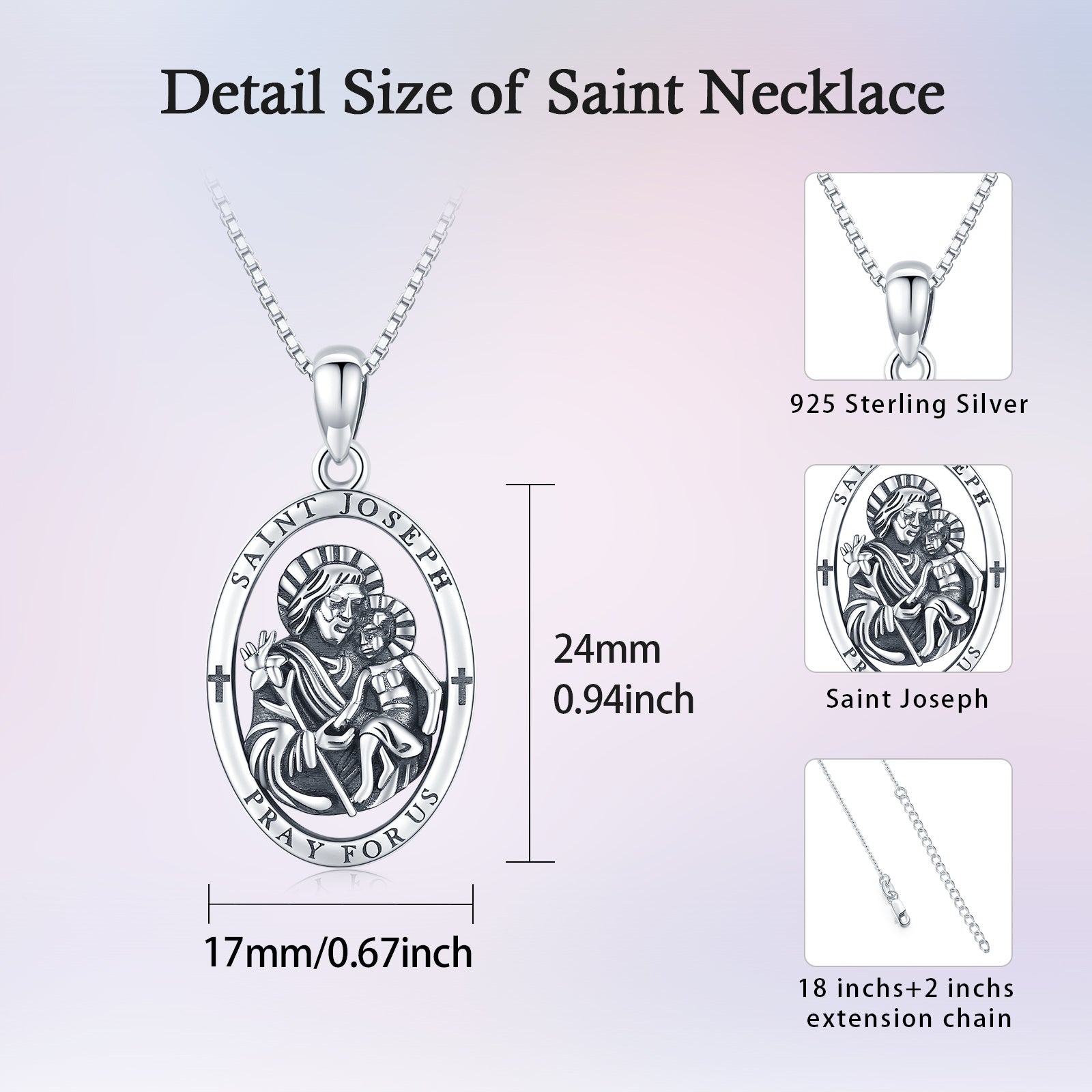 Saint Joseph Necklace in 925 Sterling Silver - 5 - Bijou Her -  -  - 