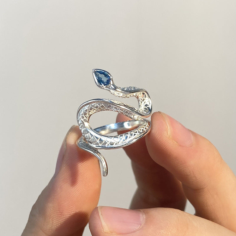 Sea Blue Topa Stone Spirit Snake Zircon Ring Female - 0 - Bijou Her -  -  - 