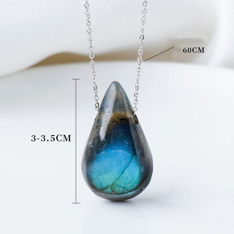 Natural Crystal Labradorite Drop Pendant Necklace - 0 - Bijou Her -  -  - 