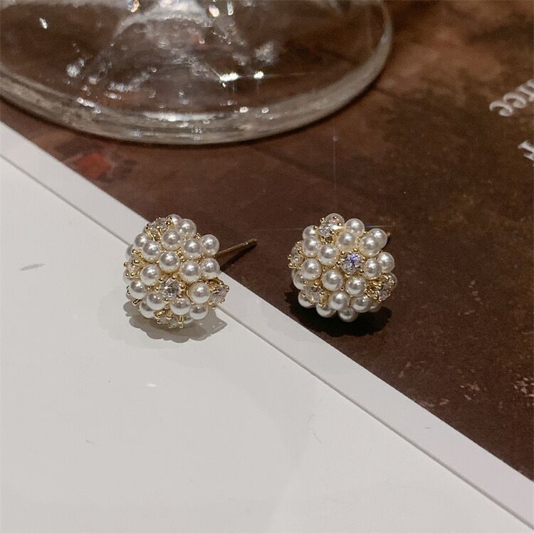 Refined Zircon Pearl Ball Earrings - 0 - Bijou Her -  -  - 