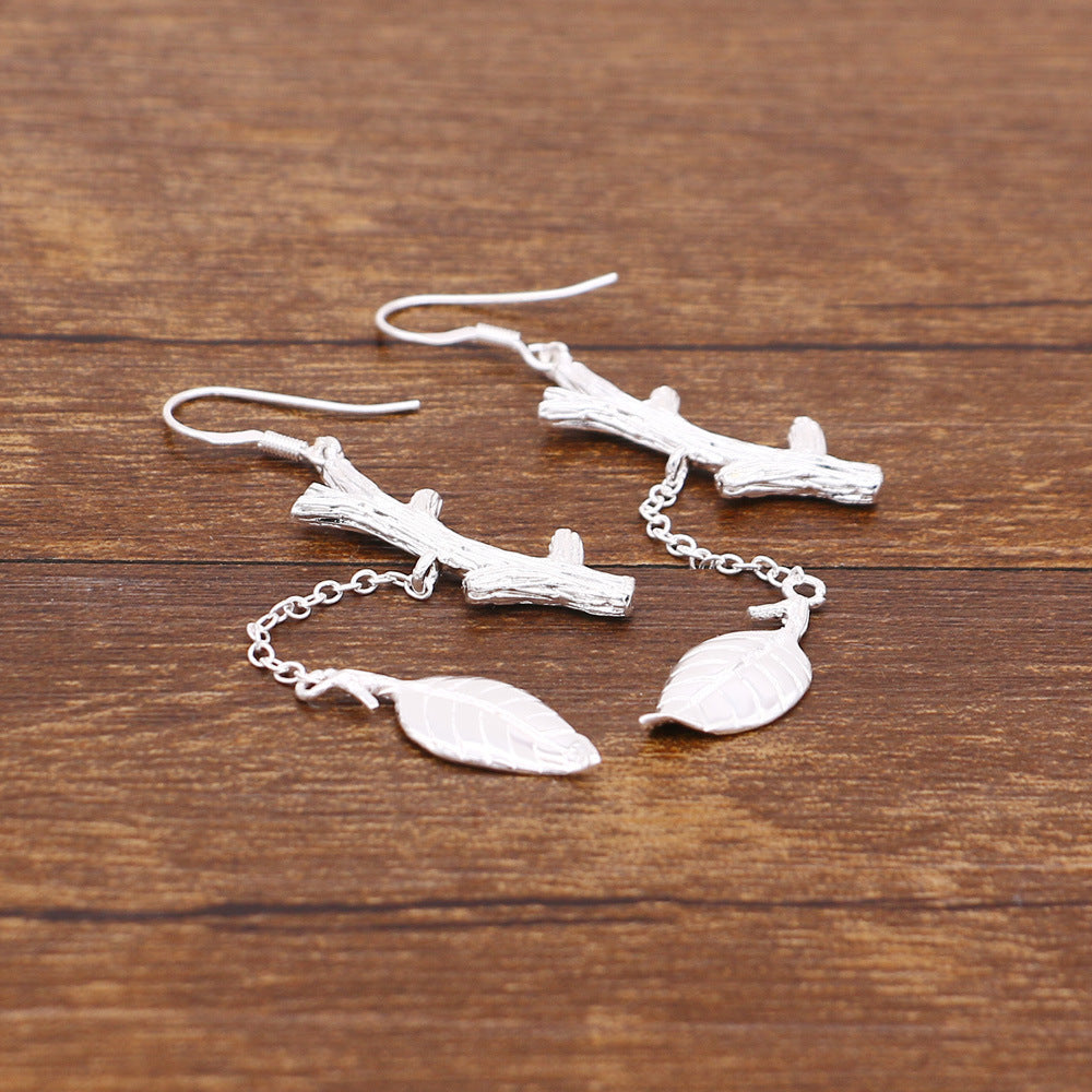 Simple Plated S925 Silver Leaf Branch Studs - 0 - Bijou Her -  -  - 