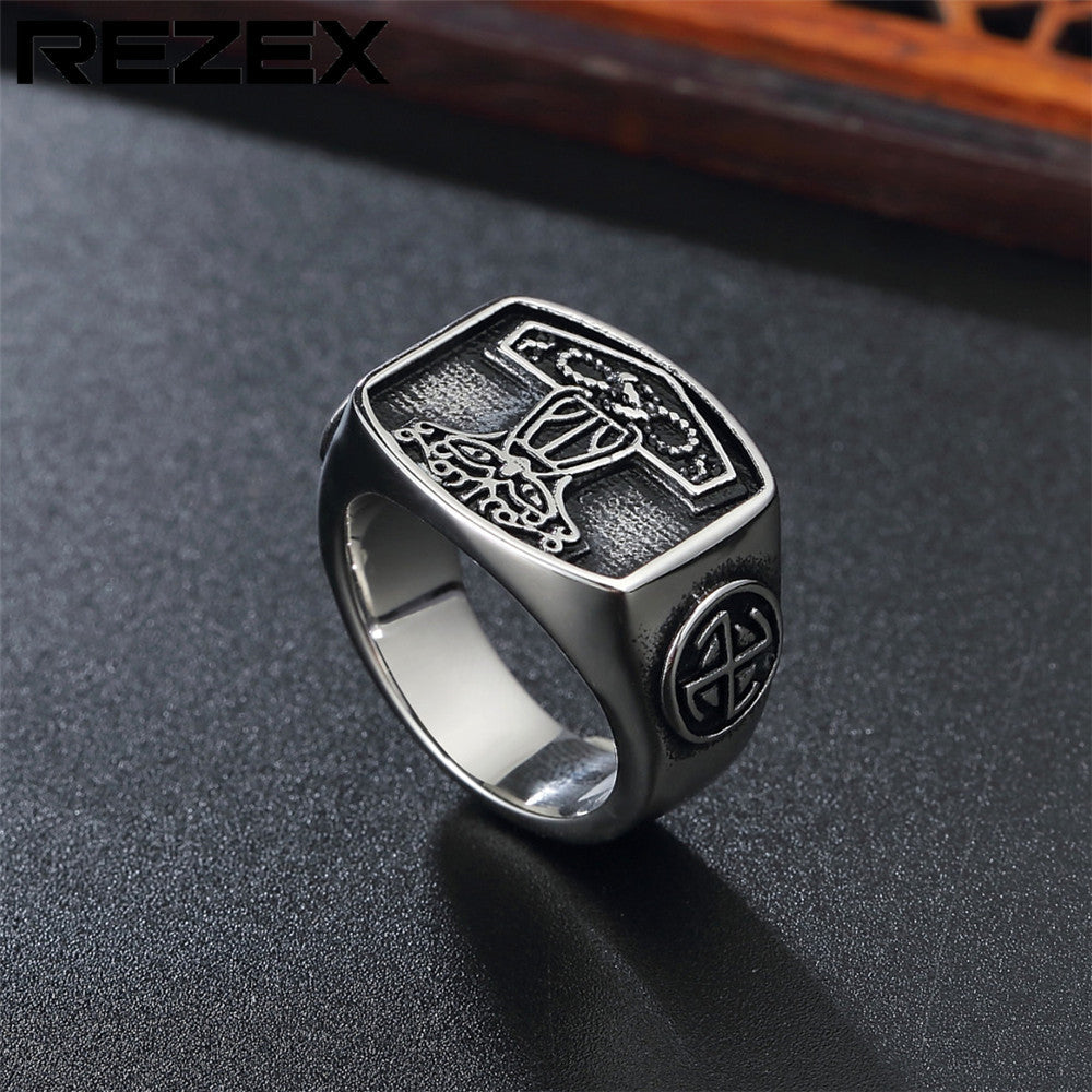 Personality Retro New Vikings Men's Titanium Steel Ring - 0 - Bijou Her -  -  - 