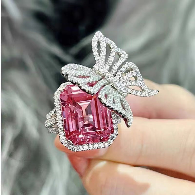 Women's Cool Pink Diamond Butterfly Ring - 0 - Bijou Her -  -  - 