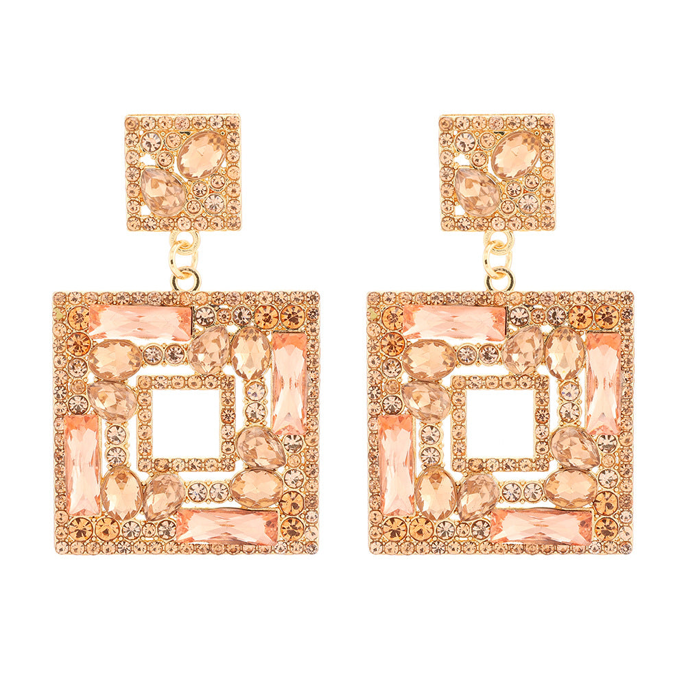 Large Plate Square Rhinestone-encrusted Stud Earrings Trendy Fashion Ornament - 0 - Bijou Her - Color -  - 