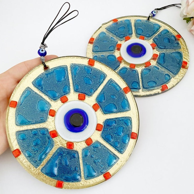 Handmade Blue Evil Eye Wall Hanging - Elegant Bohemian Decor, Greek/Turkish Nazar Boncuk, Fused Glass Bead - Jewelry & Watches - Bijou Her -  -  - 