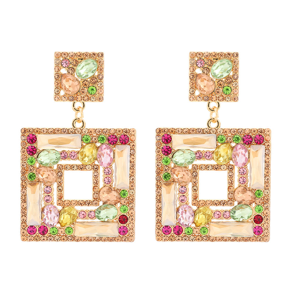 Large Plate Square Rhinestone-encrusted Stud Earrings Trendy Fashion Ornament - 0 - Bijou Her - Color -  - 