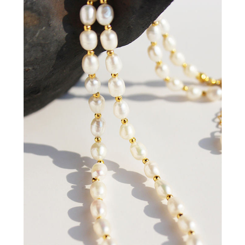 Real Freshwater Rice Pearl Beaded Clavicle Chain - 0 - Bijou Her -  -  - 