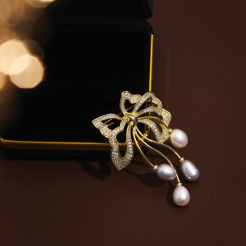 Women's Bowknot Pearl Brooch Freshwater Pearl - 0 - Bijou Her -  -  - 