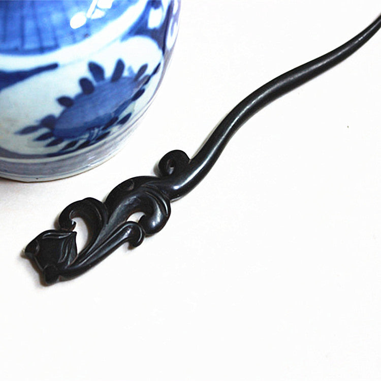 Handmade Inlaid Flower Ebony Hairpin Classical Buyao Han Chinese Clothing Accessories - 0 - Bijou Her -  -  - 