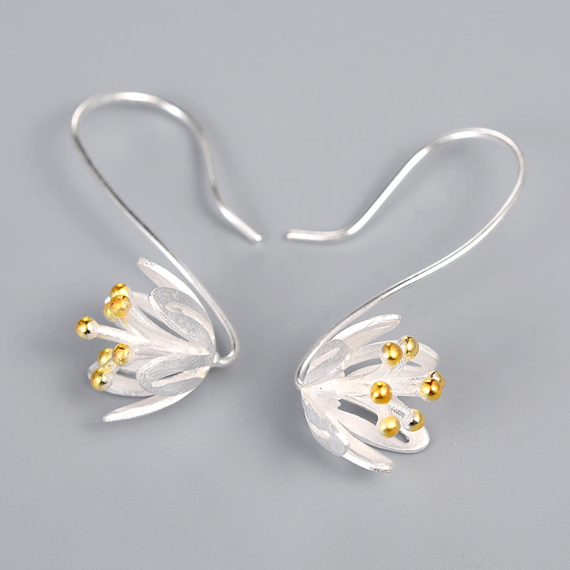 S925 Sterling Silver Thailand Craft Flower Temperament Earrings - 0 - Bijou Her -  -  - 