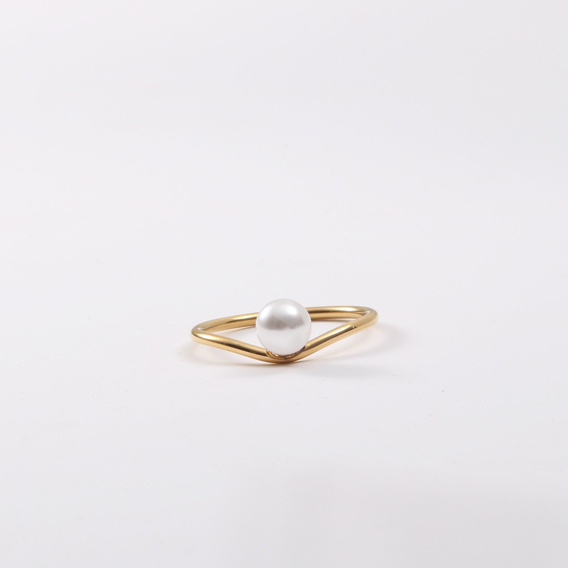 Pearl Titanium Steel Plated 18k Gold Ring - 0 - Bijou Her -  -  - 