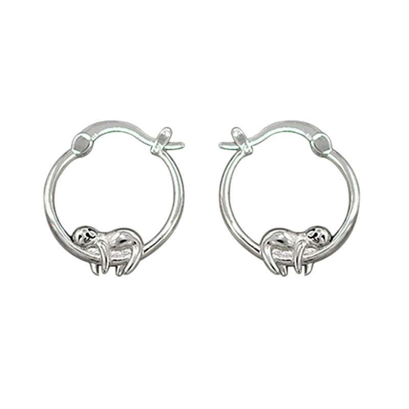 Sloth Time Bronze Earrings French Ear Hook Silver - 0 - Bijou Her -  -  - 