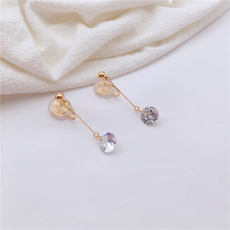 Tassel Temperament Earrings Round Face Thin Handmade Zircon - 0 - Bijou Her -  -  - 