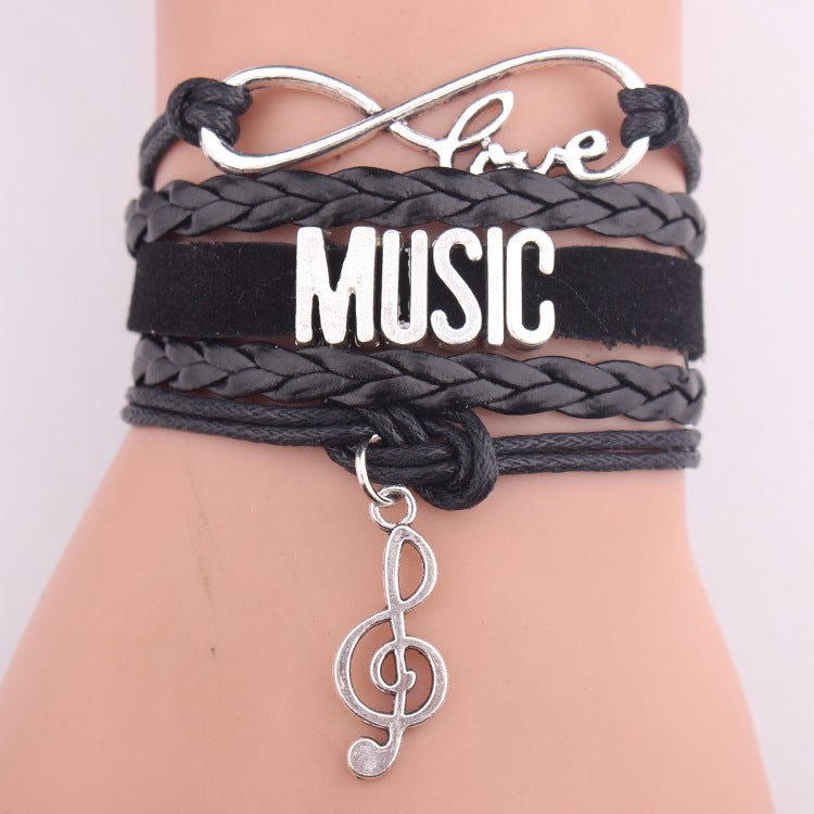 Music Note Pendant Letter Combination Woven Bracelet - 0 - Bijou Her - Color -  - 