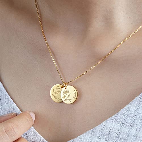 Personalized Birth Month Flower Necklace - 925 Sterling Silver & 18K Gold Plated Jewelry for Mom and Grandmother - Necklaces - Bijou Her -  -  - 