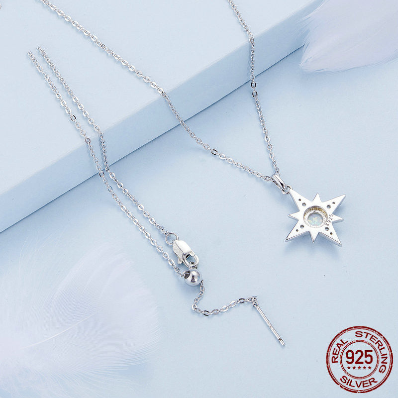 S925 Silver Star Opal Necklace Female - 0 - Bijou Her -  -  - 