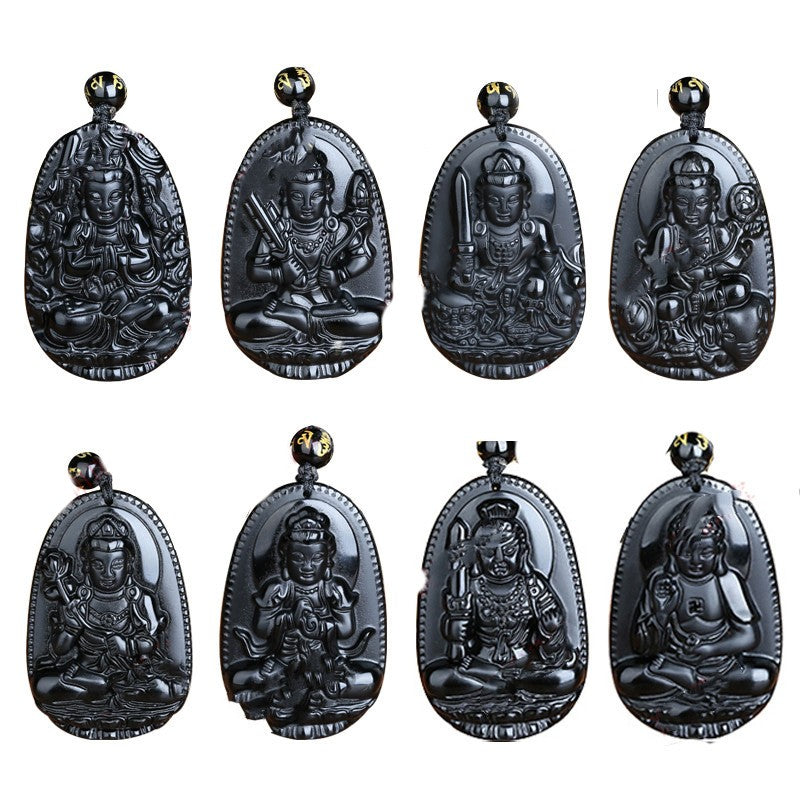 Natural Crystal Obsidian Raw Stone Polished Carved Pendant Necklace Ornaments - 0 - Bijou Her -  -  - 