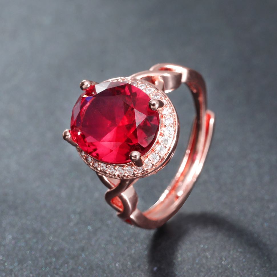 High-end Temperament Oval Simulated Red Tourmaline Gemstone Ring - 0 - Bijou Her - Color -  - 