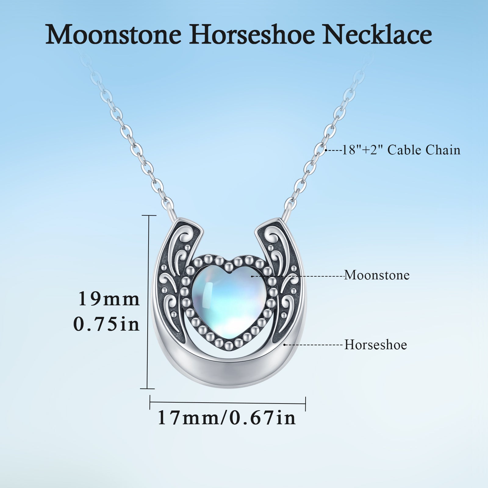 Moonstone Horseshoe Pendant Necklace in 925 Sterling Silver - 5 - Bijou Her -  -  - 