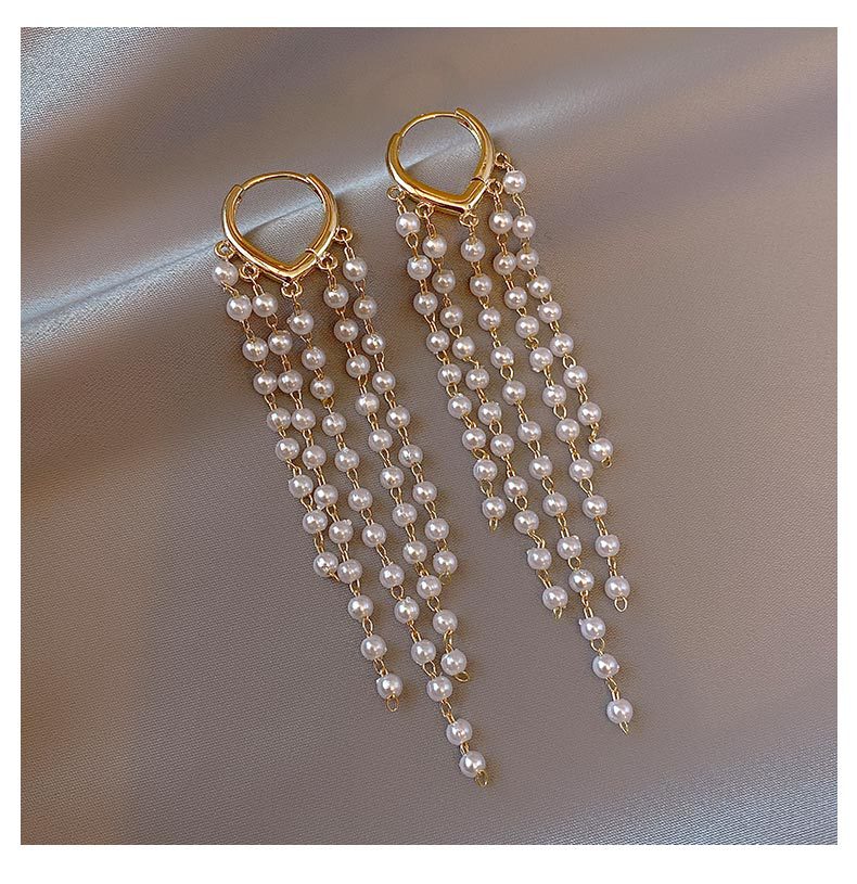 Pearl Long Tassel Earrings With Simple Design - 0 - Bijou Her -  -  - 