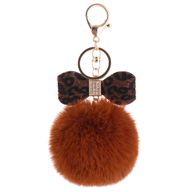 Leopard Bow Fur Ball Schoolbag Pendant Key Chain - 0 - Bijou Her - Color -  - 