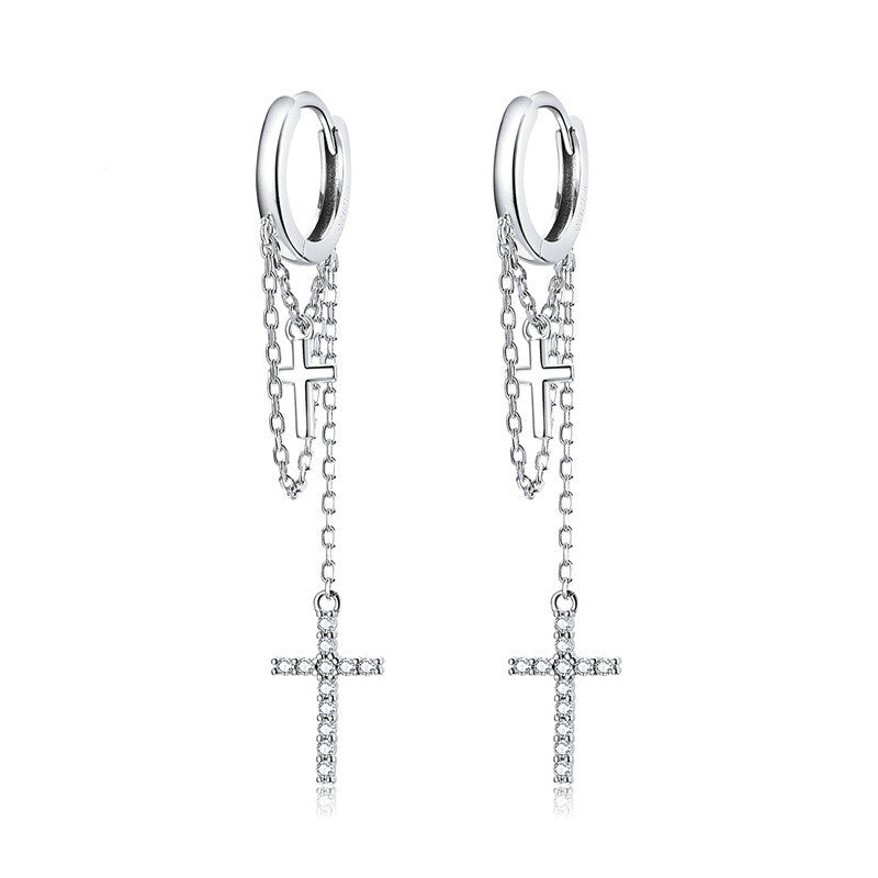 Long Tassel Glittering Cross Earrings - 0 - Bijou Her - Color -  - 