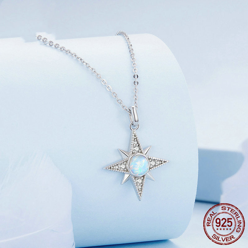 S925 Silver Star Opal Necklace Female - 0 - Bijou Her -  -  - 