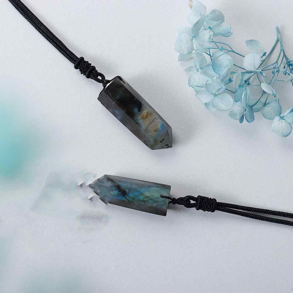 Natural Pull Feldspar Single Pointed Crystal Column Hexagon Prism Pendant - 0 - Bijou Her -  -  - 