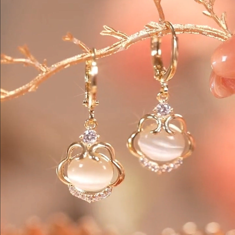 S925 Silver Needle Opal Ear Lock Earrings Girl - 0 - Bijou Her -  -  - 