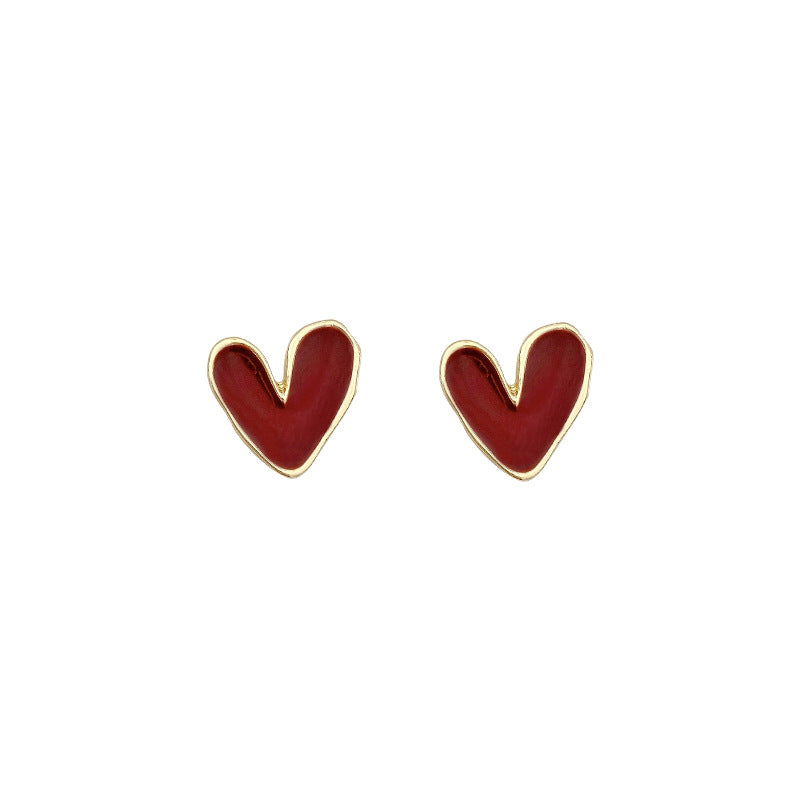 Silver Needle Wine Red Heart-shaped Ear Nail Female Irregular - 0 - Bijou Her - Color -  - 