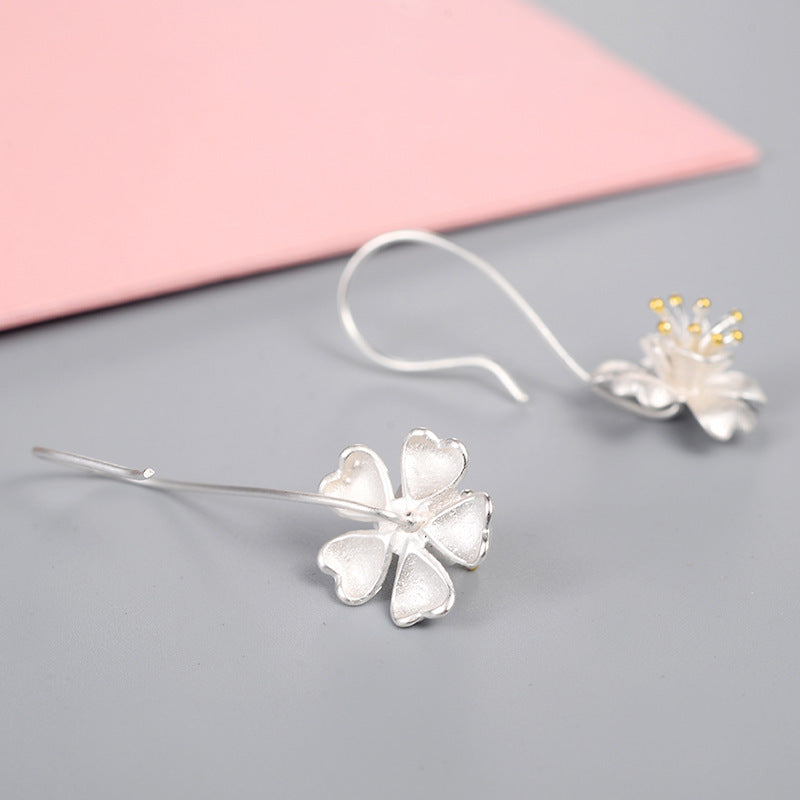 Long Jewelry Craft Flower Gold-plated S925 Sterling Silver Earrings - 0 - Bijou Her -  -  - 