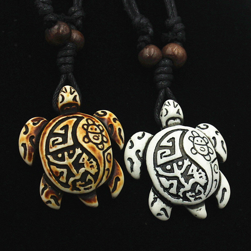 Turtle Necklace Yak Bone Carved Pendant - 0 - Bijou Her -  -  - 