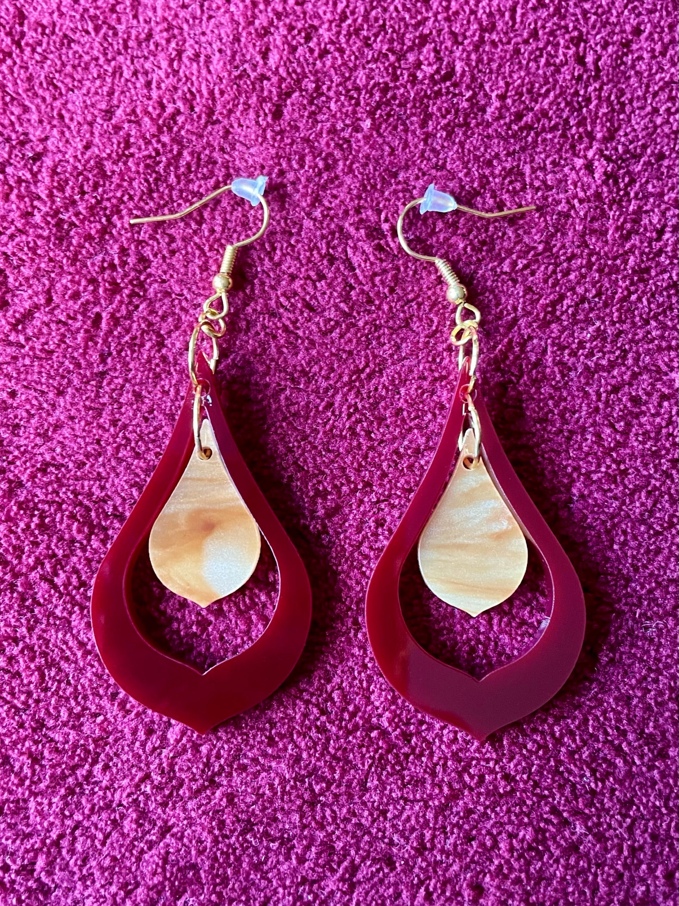 Maroon and Caramel Sophia Earrings - Laser Cut Acrylic Dangles, 7.5cm Height, 1960s and 70s Inspired - Jewelry & Watches - Bijou Her -  -  - 