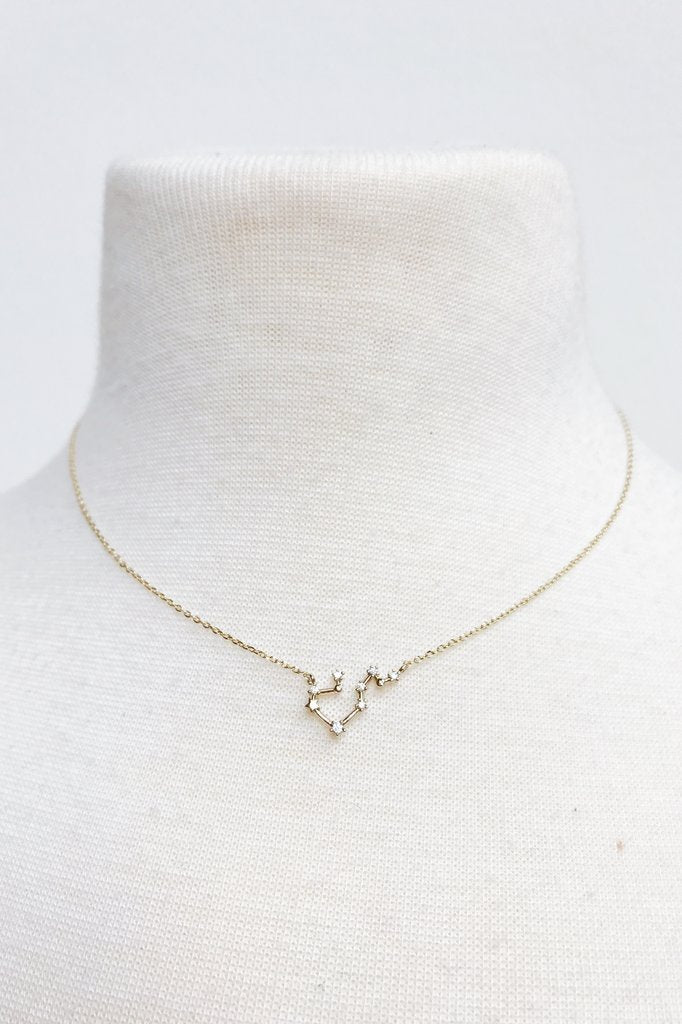 Zodiac Constellation Pendant Necklace - 12 Signs in Gold Dipped Brass with Cubic Zirconia - Personalized Gift for Birthdays and Holidays - Necklaces - Bijou Her -  -  - 