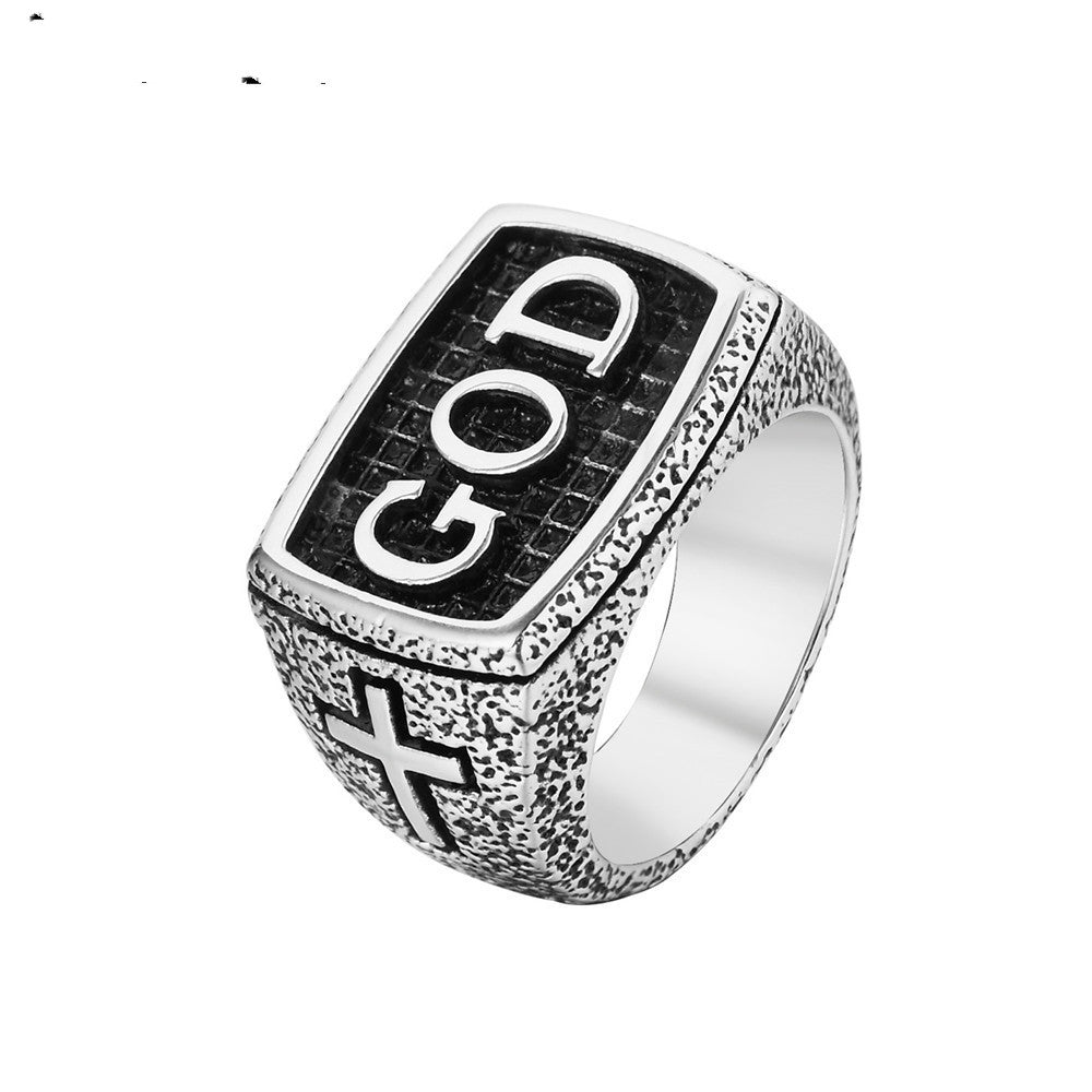 Personality Retro Religious Cross God Men's Titanium Steel Ring - 0 - Bijou Her -  -  - 